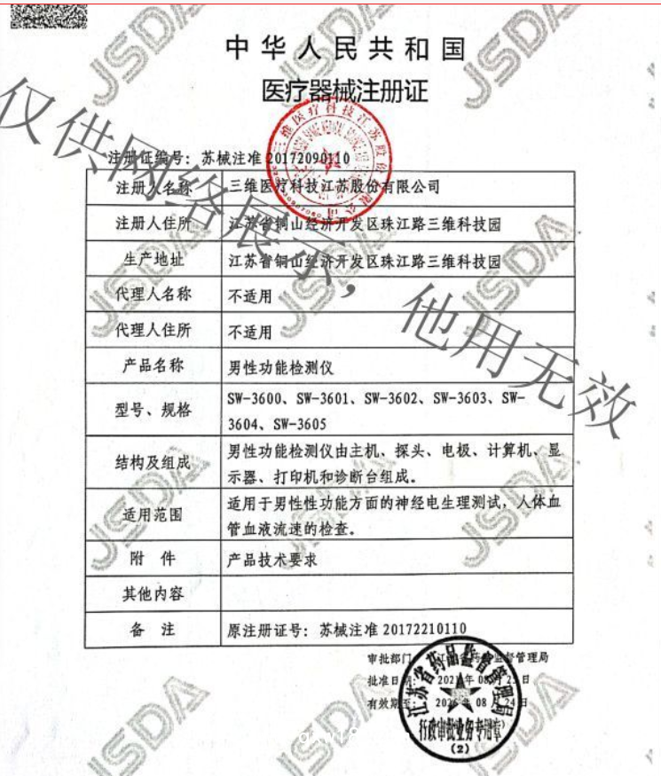 三維SW-3603男性性功能檢測儀